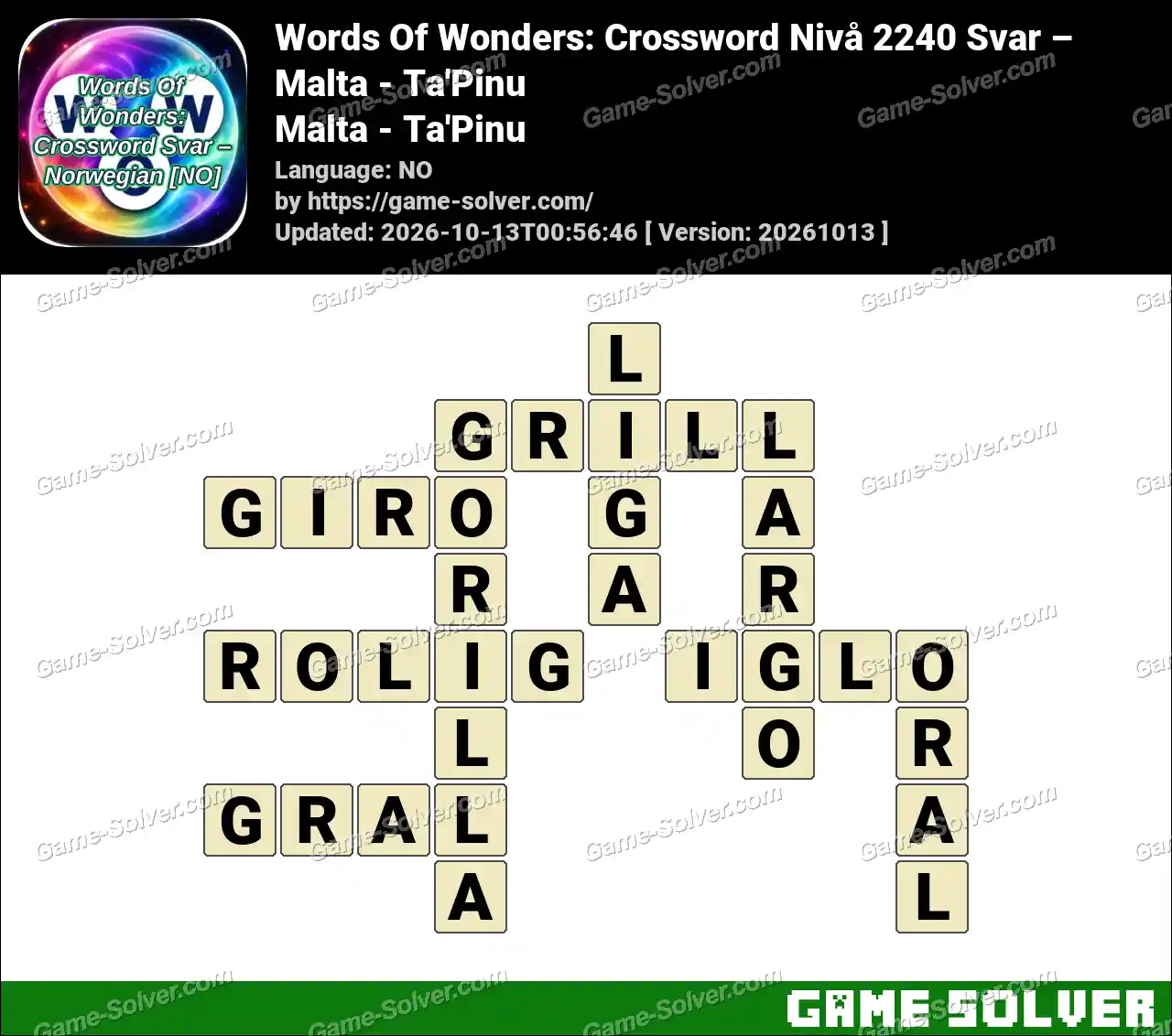 Words Of Wonders: Crossword Nivå 2240 Svar – Malta – Ta’Pinu
